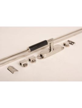 Krukespagnolet ronde kruk 123 jaren 20 met stangen maat 2400mm in Blinkend nikkel met zwart ebbenhout.