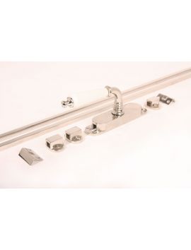 Krukespagnolet kruk 742 met stangen maat 2400mm in Blinkend nikkel met antiek wit porselein.