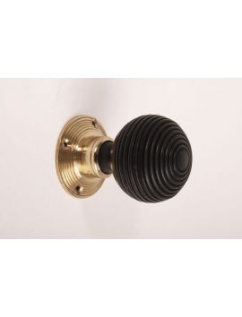 deurknop (paar) met rozetten maat 60mm in Brons antiek met zwart ebbenhout.