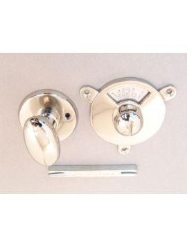 wc sluiting met ovale knop 586 en rozet 747 maat 60mm in Blinkend nikkel.